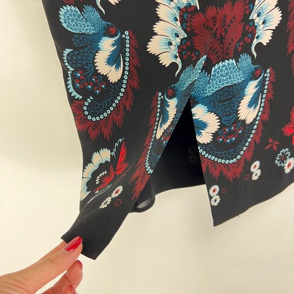 A.L.C. Women SZ 4 2 Piece Skirt Tops Set Round Neck Side Slit Floral Black/Cream - Picture 16 of 16